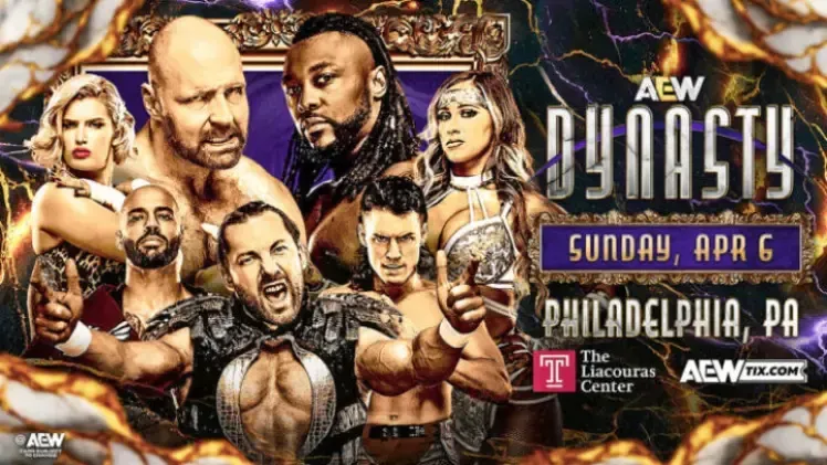 A group of wrestlers are standing next to each other on a poster.