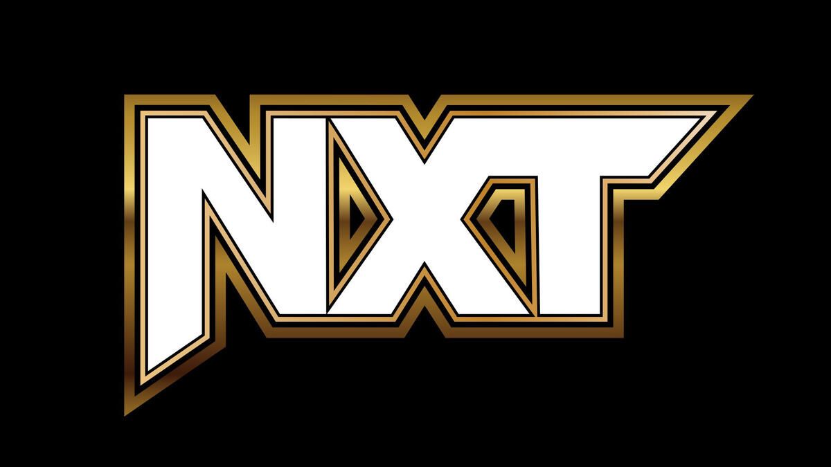 A white and gold logo for nxt on a black background
