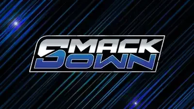 The smack down logo is on a blue and black background.