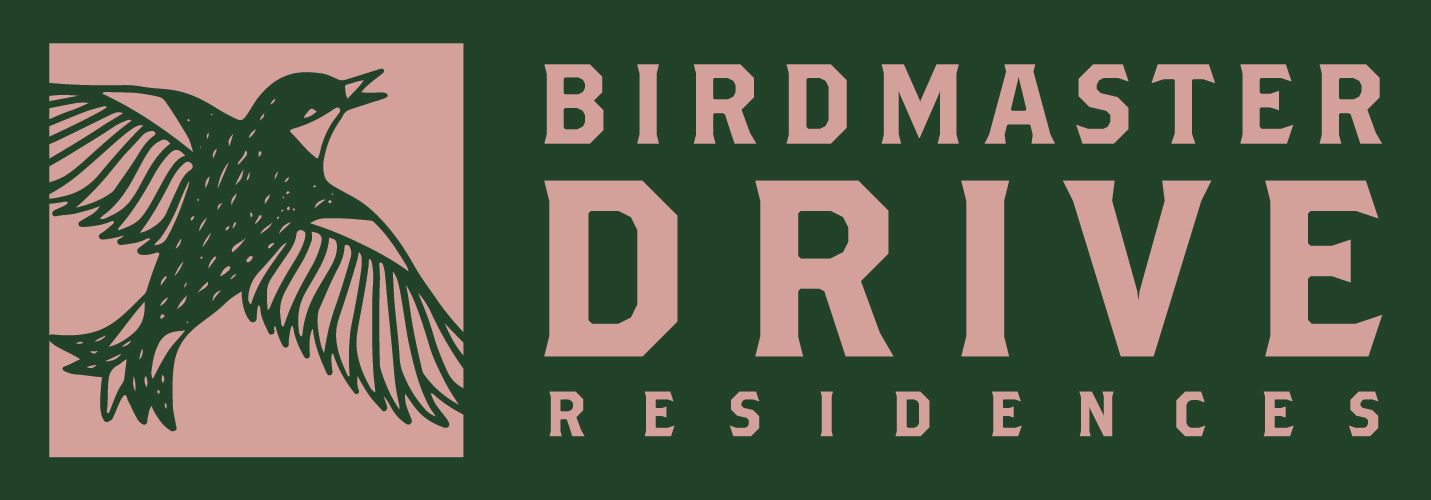 a logo for birdmaster drive residences with a bird on it