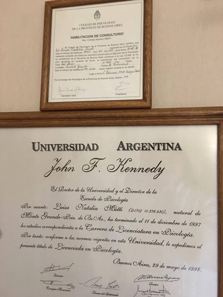 Luisa Natalia Mutti, Licenciada en Psicología
