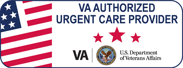 VA Authorized Urgent Care Provider badge with US flag and stars.