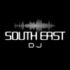 A logo for south east dj with a sound wave on a black background.