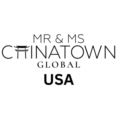 Mr & Ms Chinatown Global USA logo. Black text on white background. Includes pagoda symbol.