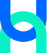 A blue and green letter h on a white background