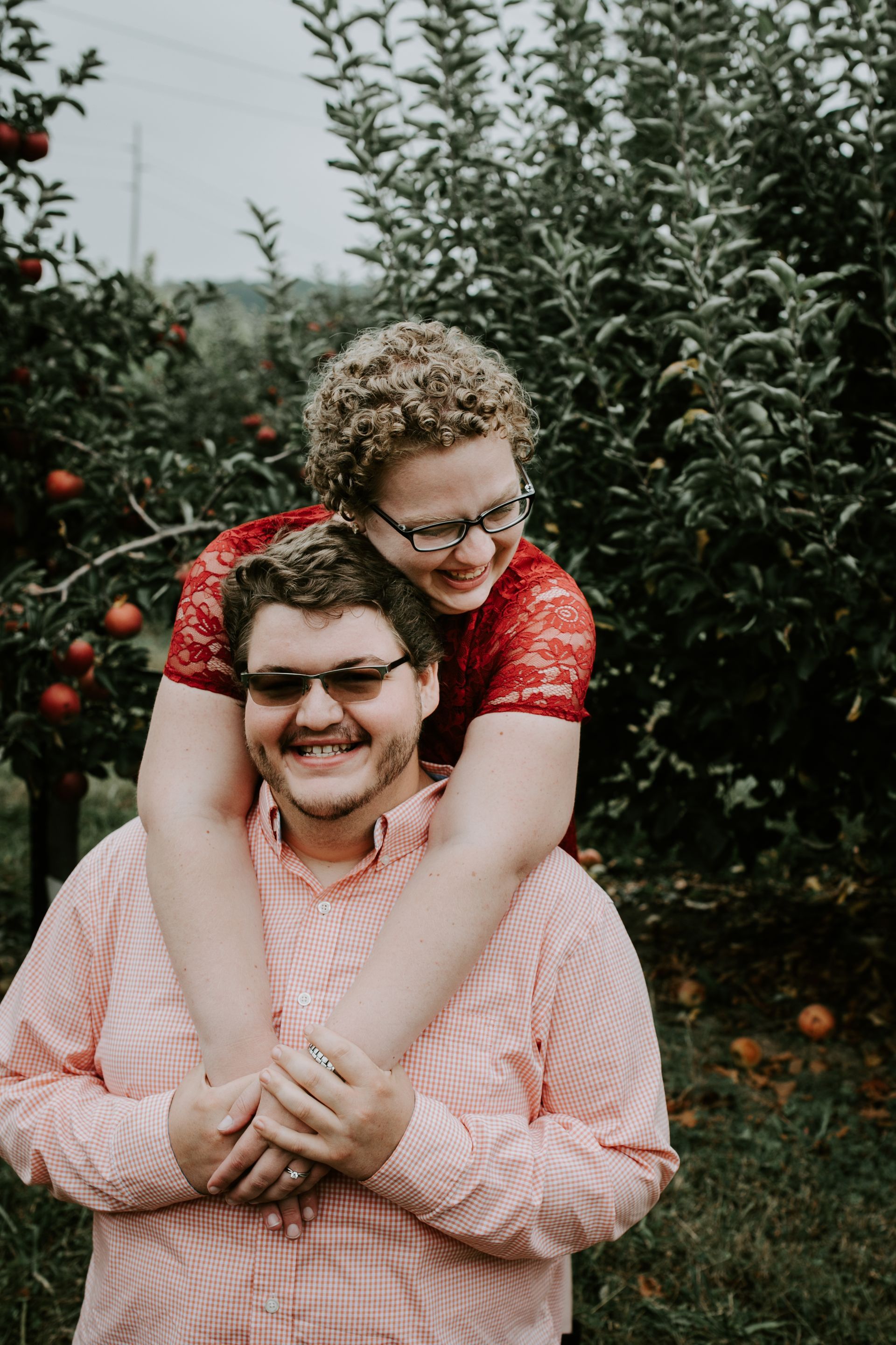 Happy couple in orchard