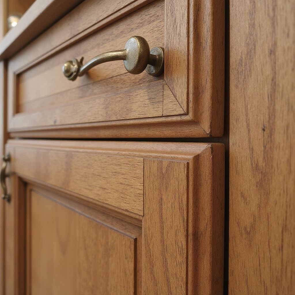 Holzschrank mit Messinggriff.