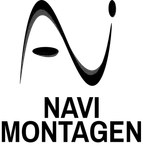 Logo für Navi Montagen: stilisiertes „A“ mit zwei geschwungenen Linien, einem Kreis und dem Schriftzug „Navi Montagen“.