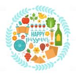 Happy Passover graphic with symbolic items inside a wreath.