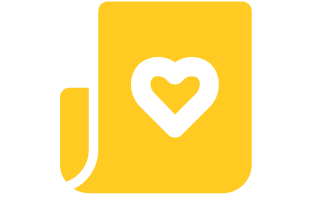 A yellow icon with a white heart on it.