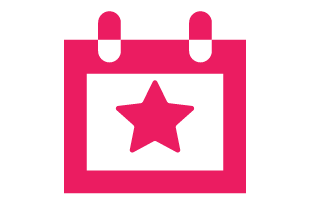 A pink calendar with a white star on it.