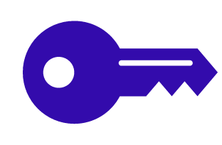 A blue key with a white circle in the middle