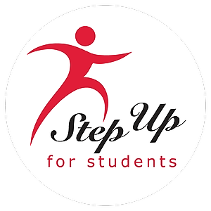 A red and black logo for step up for students