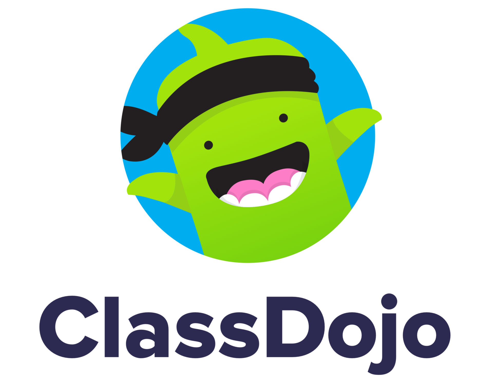 A logo for classdojo with a green monster wearing a headband