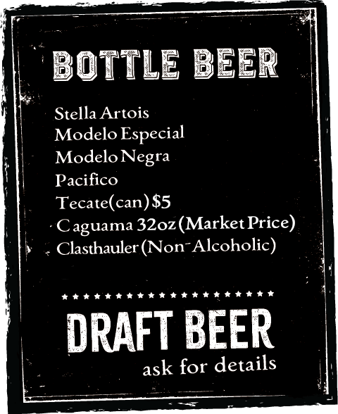 A sign that says bottle beer and draft beer ask for details