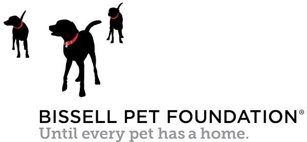 Logo of the Bissell Pet Foundation: three black dog silhouettes with red collars, the foundation name, and tagline.