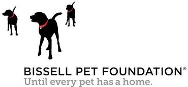 Logo of the Bissell Pet Foundation: three black dog silhouettes with red collars, the foundation name, and tagline.