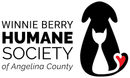 Logo for Winnie Berry Humane Society: black silhouette of a dog with a cat inside it, red heart. Text reads "Humane Society of Angelina County".