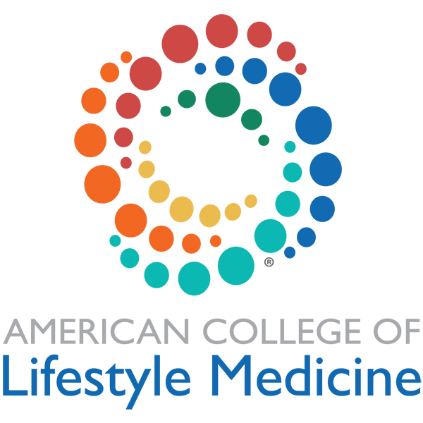 Logo of the American College of Lifestyle Medicine: colorful circle of dots surrounding text.