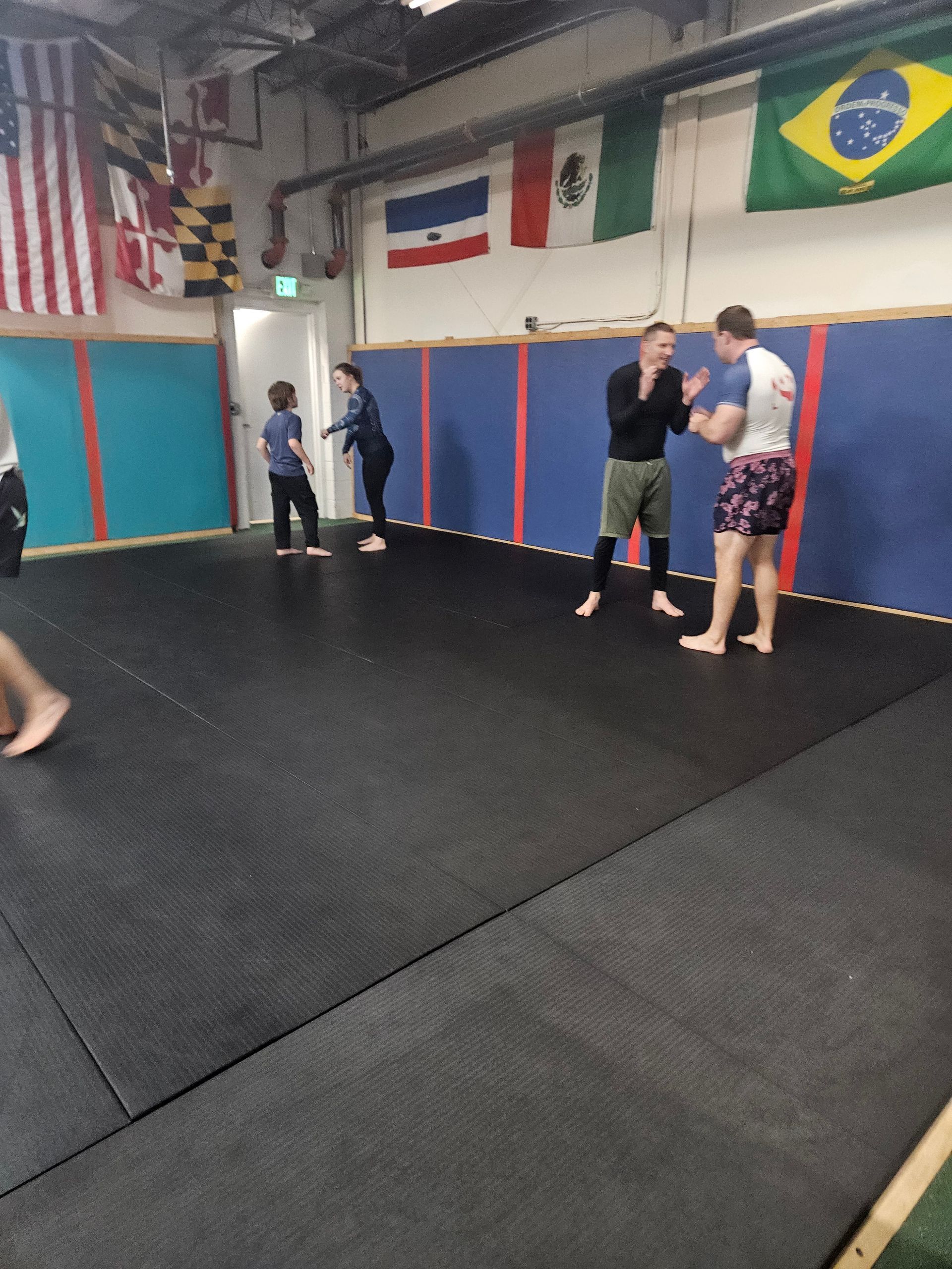 Beginners practice controlled Jiu-Jitsu drills at Infinity Jiu-jitsu and Judo in Timonium, MD to build confidence.