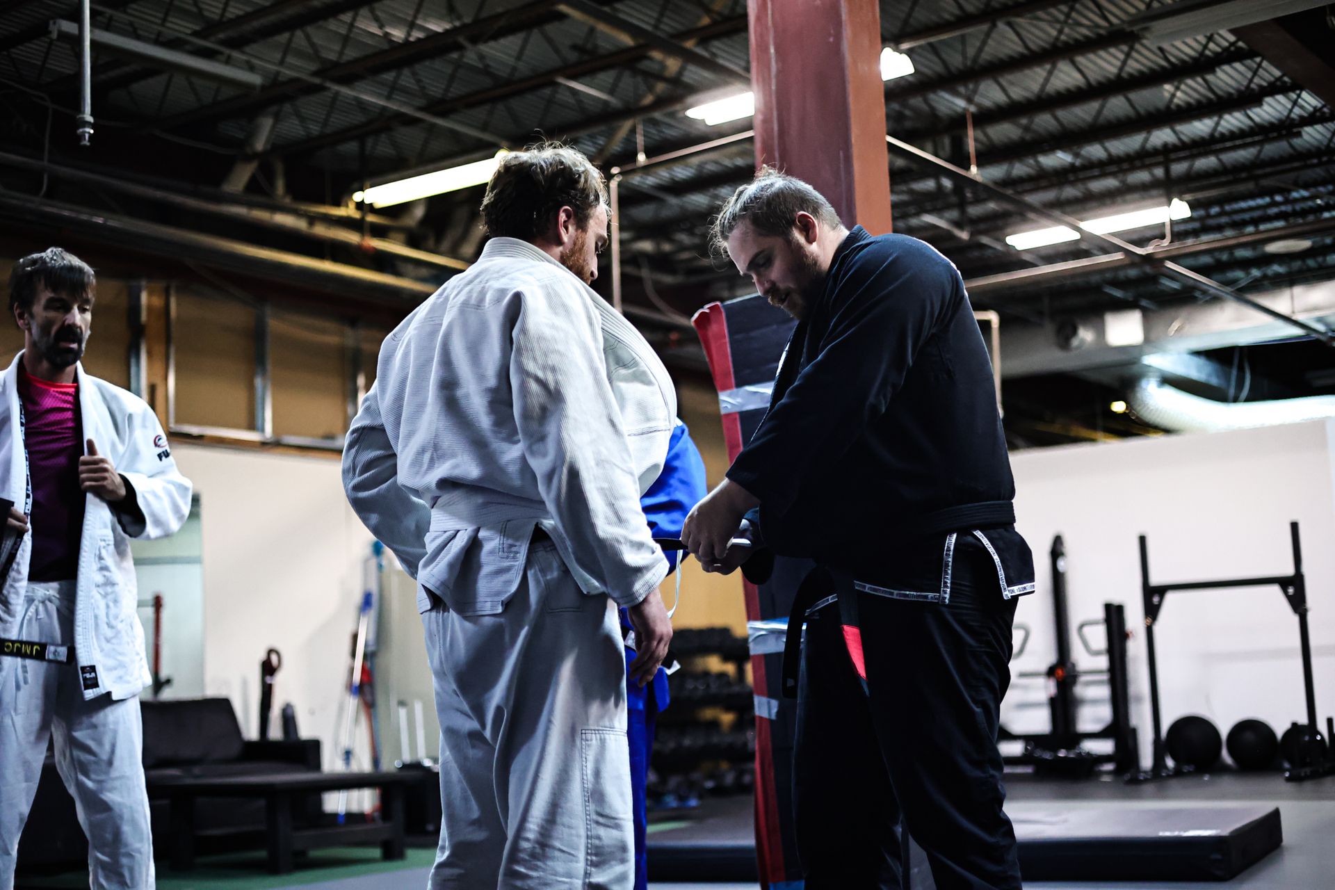 Adults drilling Jiu-Jitsu at Infinity Jiu-jitsu and Judo in Timonium, MD, building fitness and confidence