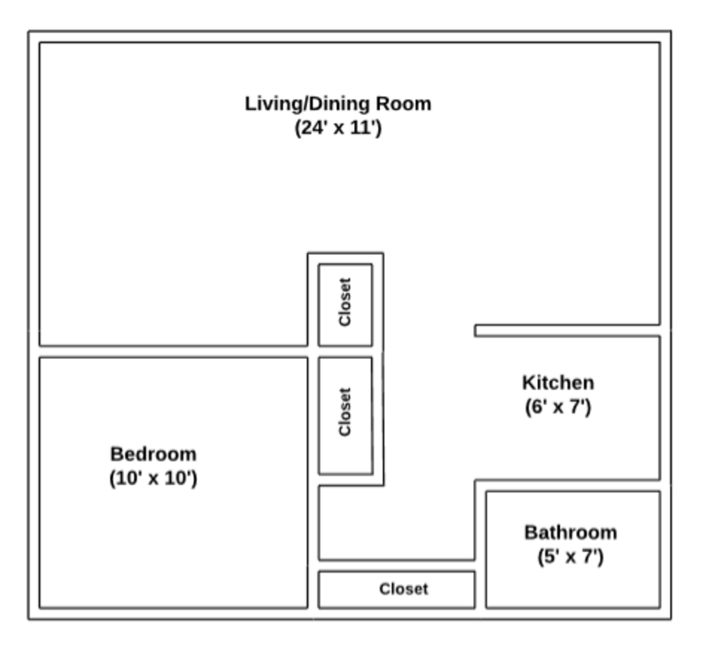 Floor Plan: 1 Bed · 1 Bath · 578 SQ. FT.