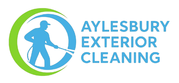 The logo for aylesbury exterior cleaning shows a man holding a hose.