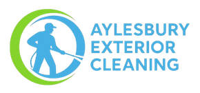 The logo for aylesbury exterior cleaning shows a man holding a hose.