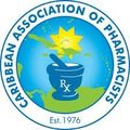 Caribbean Association of Pharmacists logo with blue mortar and pestle, sun, map, and “Est. 1976” text