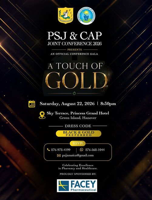 PSJ & CAP joint induction poster on a black-and-gold themed event flyer with date, time, and venue details