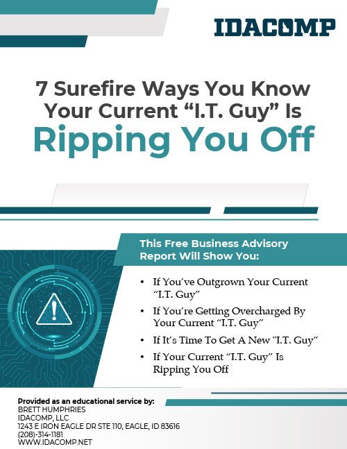 A poster that says `` 7 surefire ways you know your current i.t. guy '' is ripping you off