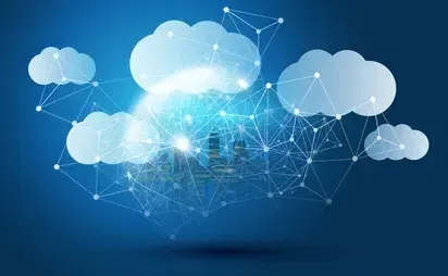 A cluster of clouds connected to each other on a blue background.