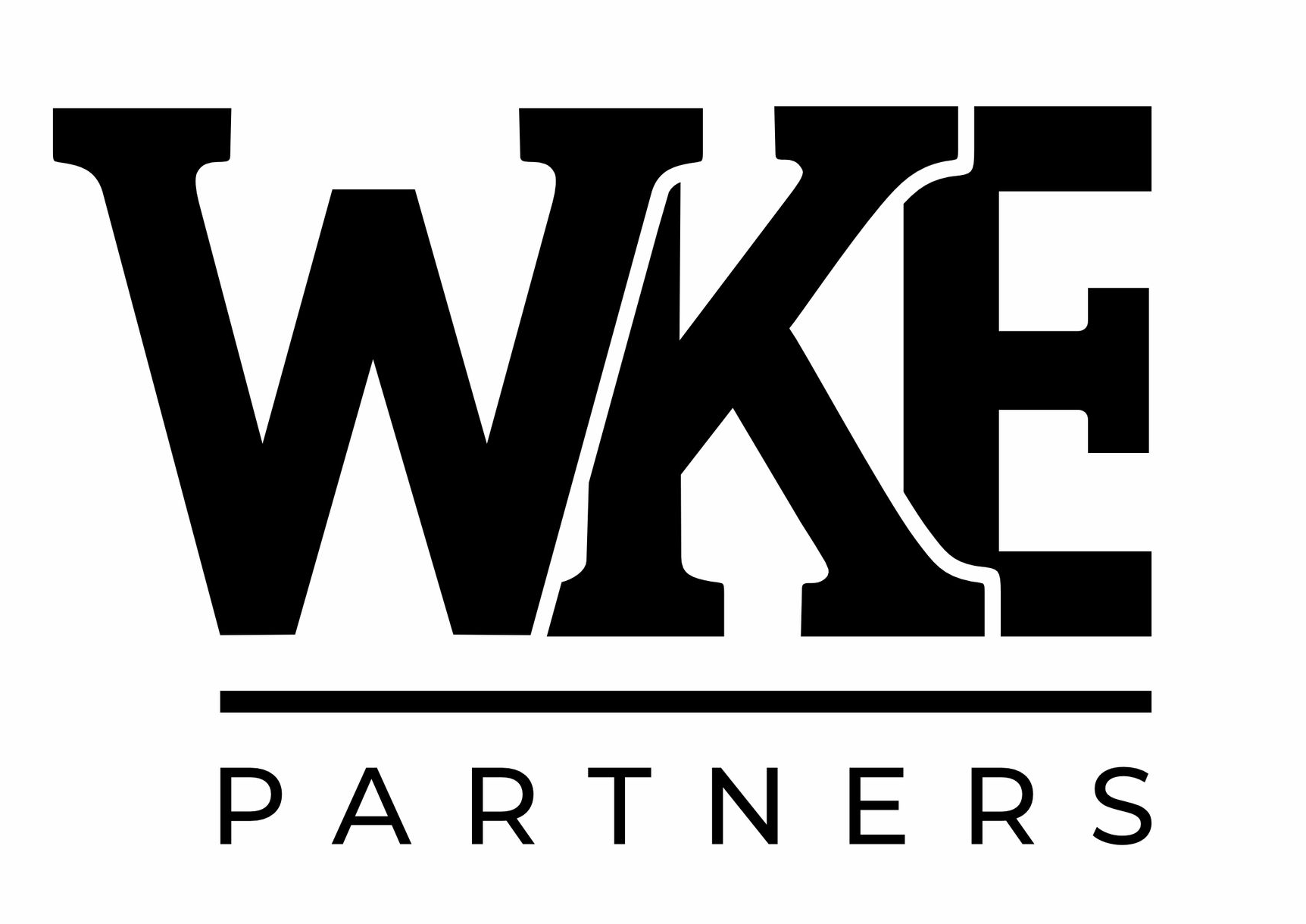 Logo for WKE Partners, featuring the bold, black letters 