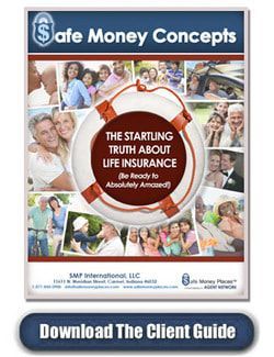 Brochure with life insurance information, featuring photos of people.