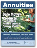Ad for annuities: woman holding plant, text 