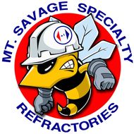 A logo for savage specialty refractors with a bee wearing a hard hat