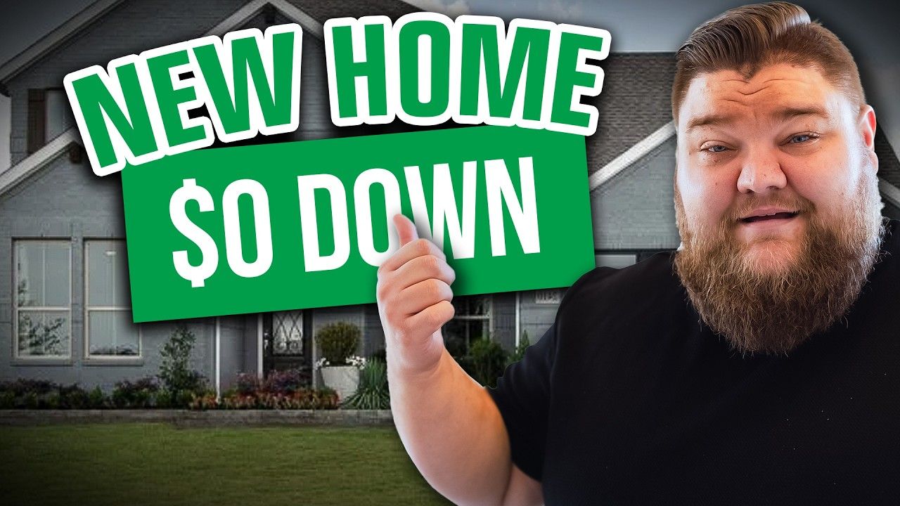 Man with beard in front of a house, gesturing toward a sign: 