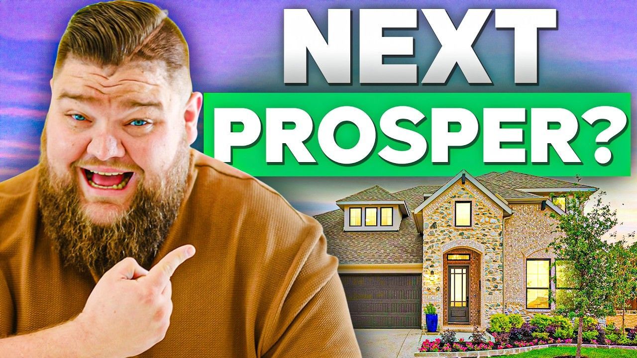 Man pointing at a house, text 