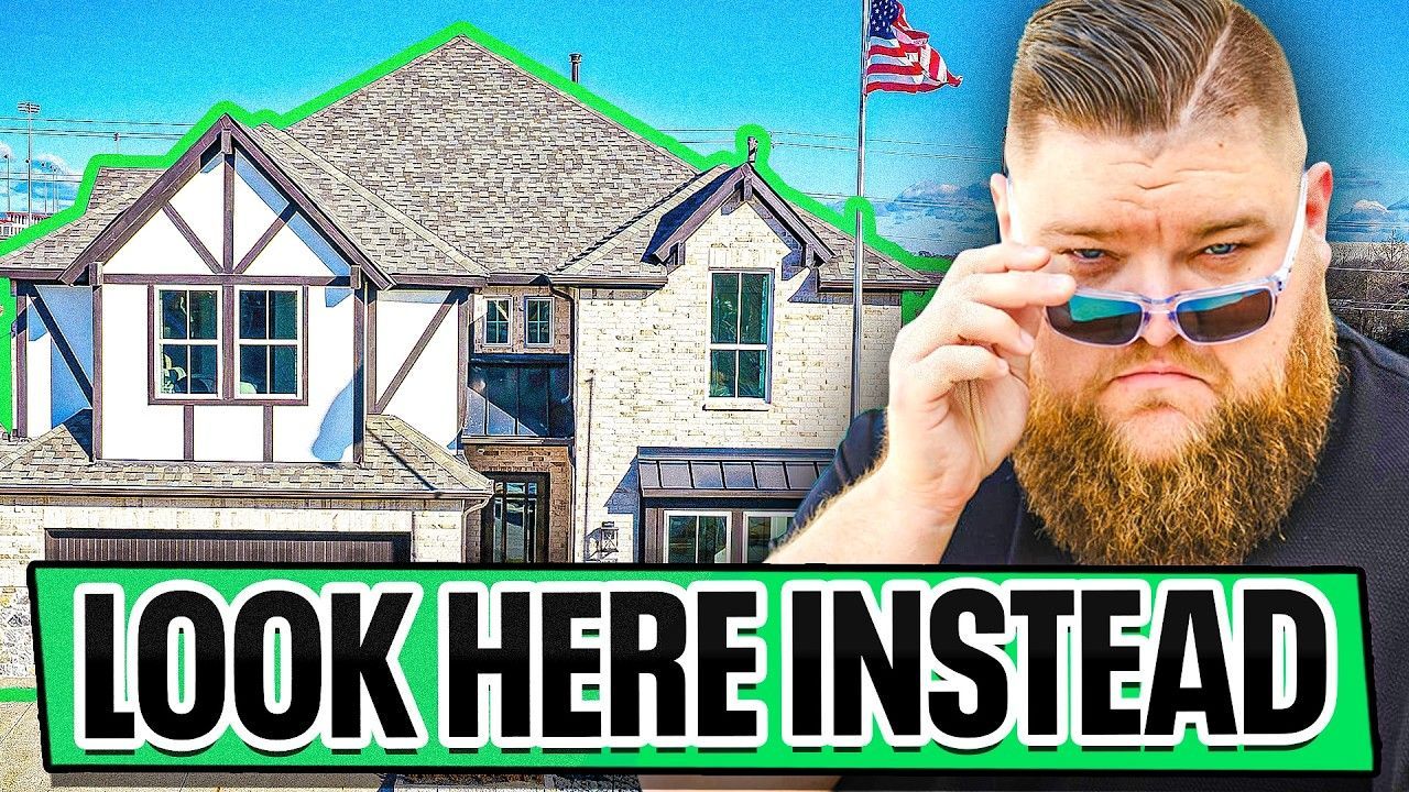 Man in sunglasses gestures towards a house. Text reads 