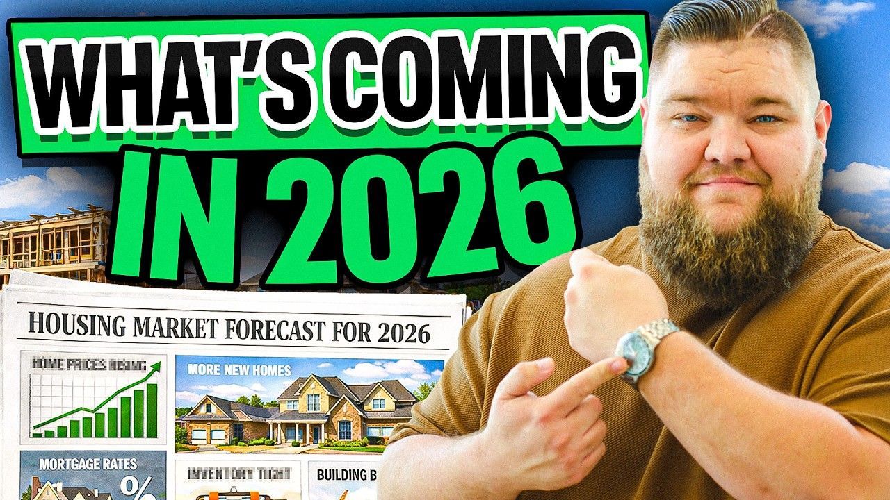 Man points to watch, next to a headline 