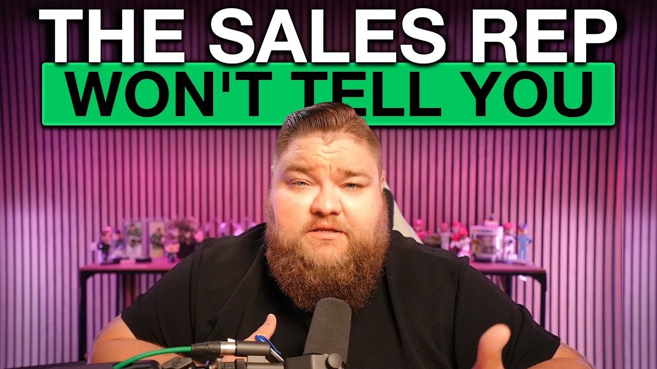 Thumbnail with man at microphone and bold text reading “THE SALES REP WON’T TELL YOU”