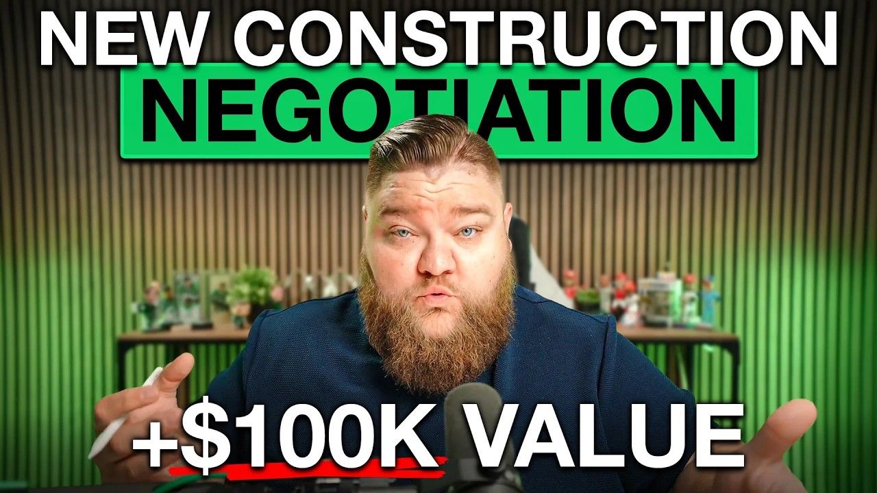 A bearded man gestures in front of a green sign reading 