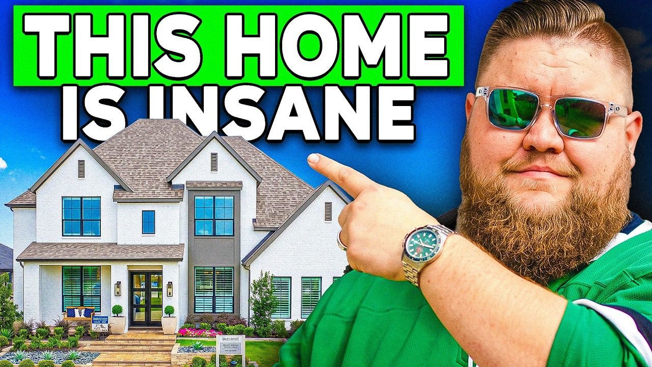 Large house thumbnail with bold text “THIS HOME IS INSANE” and a man in sunglasses pointing at it.