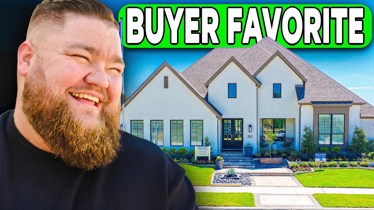 Smiling bearded man beside a modern white house with “BUYER FAVORITE” text above it