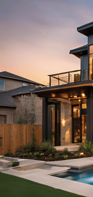 A large house with a swimming pool in front of it.