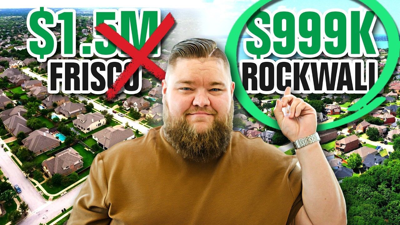 A man with a beard is standing in front of a sign that says $ 999k rockwall