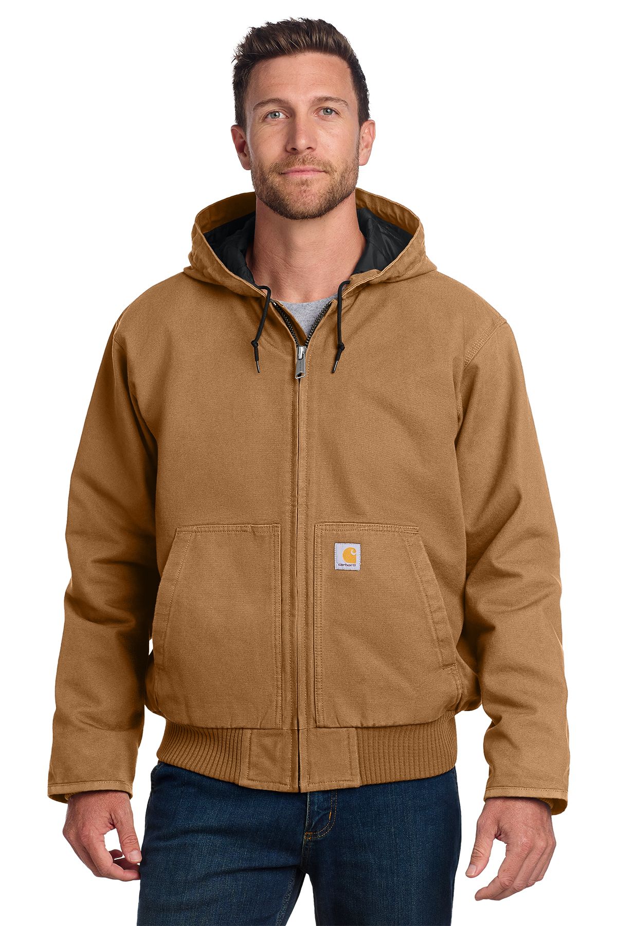 Carhartt Duck Active Jacket in Duck Brown on an apparel model