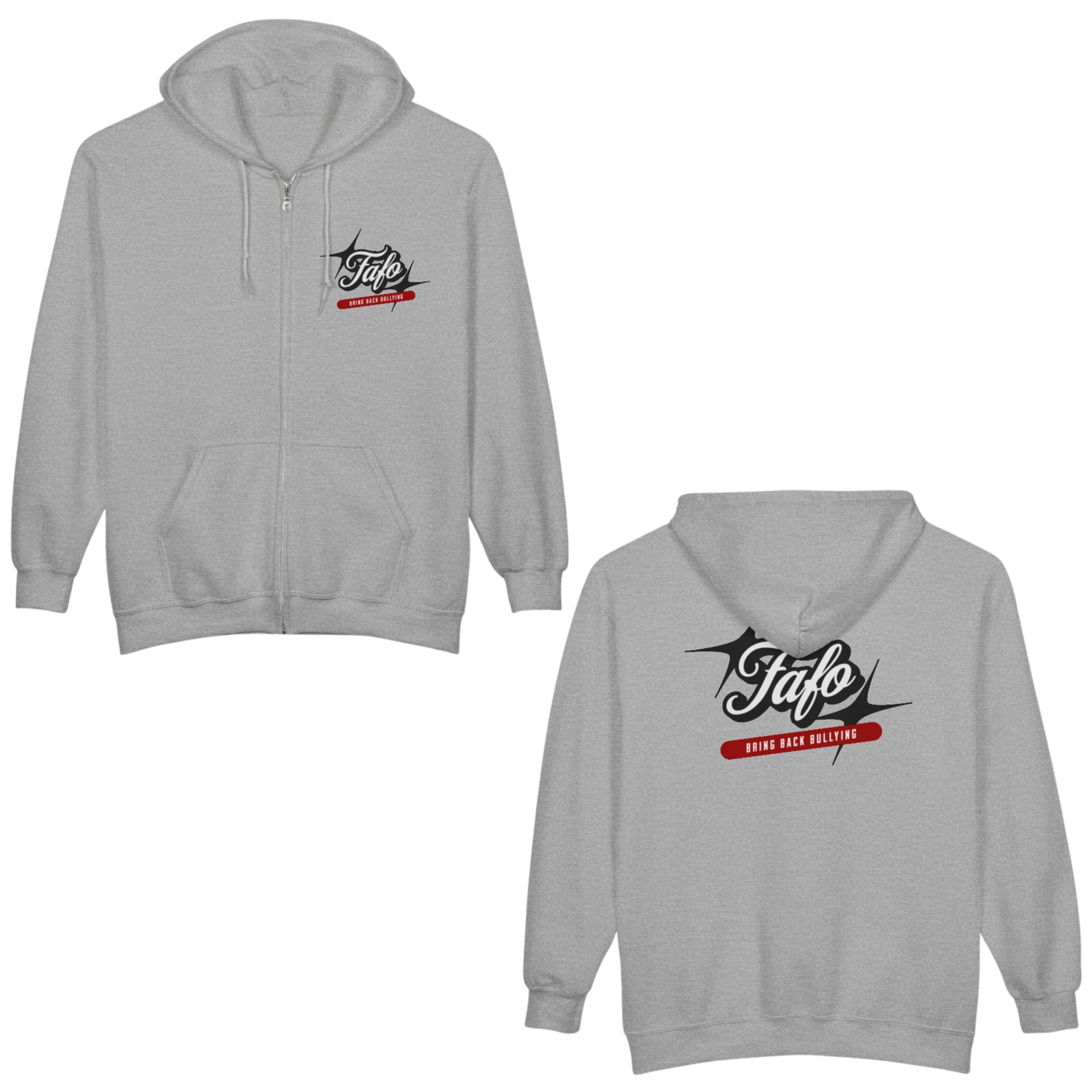 Grey zip-up hoodie with the logo 