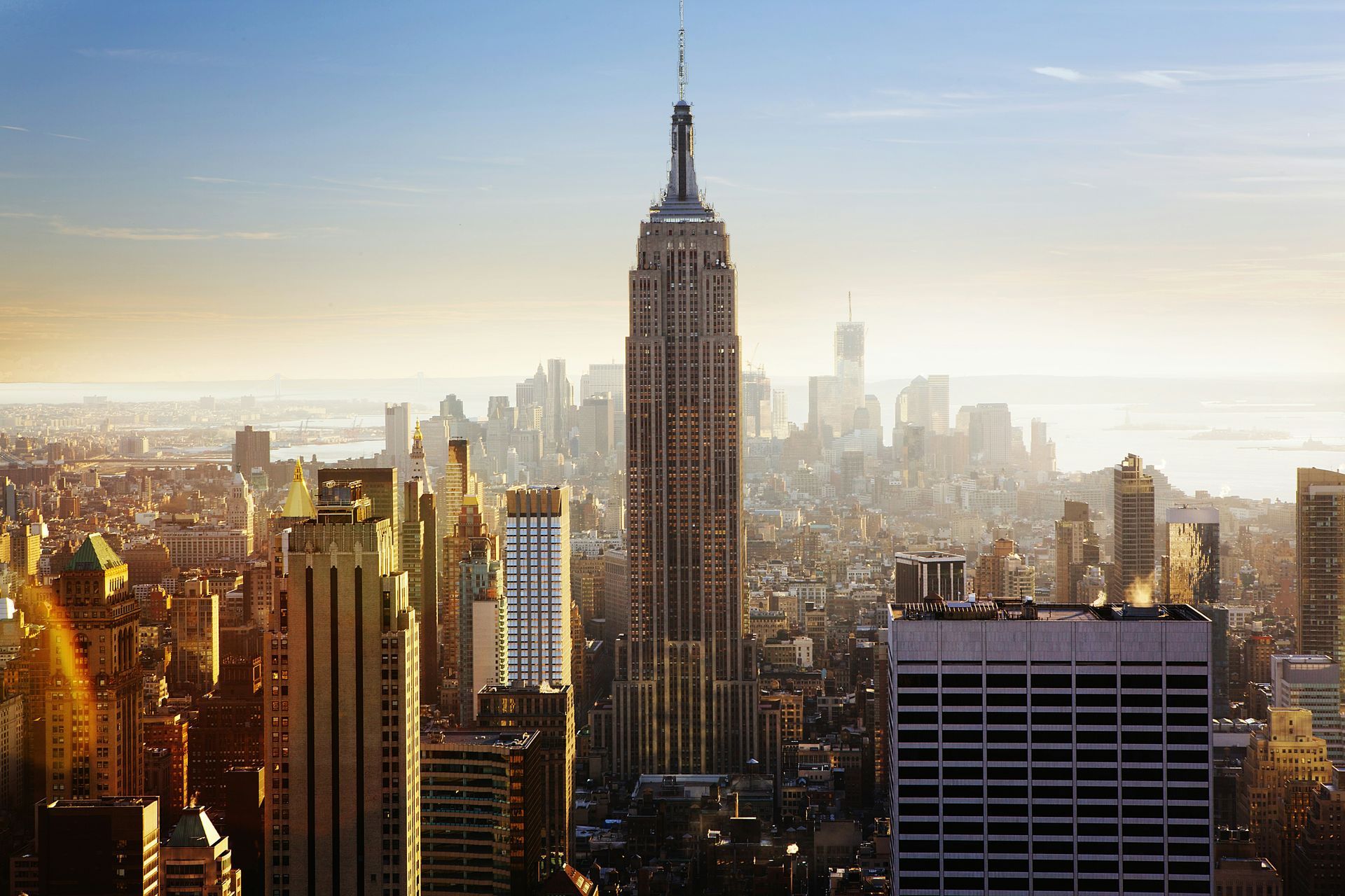 An aerial view of the empire state building in new york city