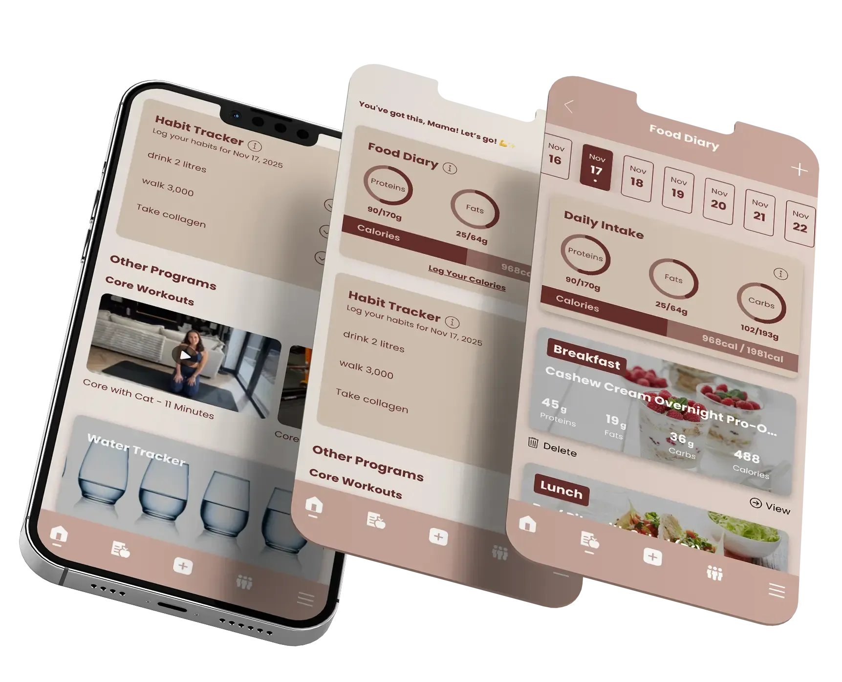 Mockup with a smartphone and three floating app screens, all with placeholders for app graphics.